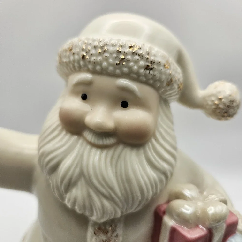 Lenox Santa Claus Porcelain Figurine Hand Painted White Coat Holly & Gift No box